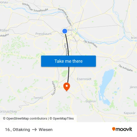 16., Ottakring to Wiesen map
