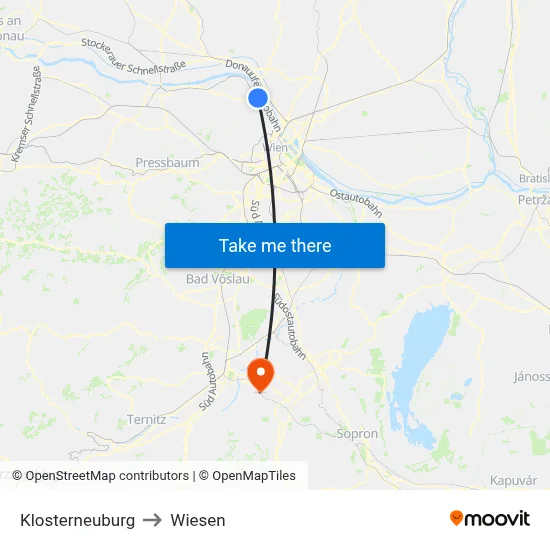 Klosterneuburg to Wiesen map