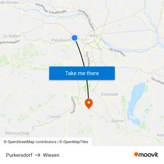 Purkersdorf to Wiesen map