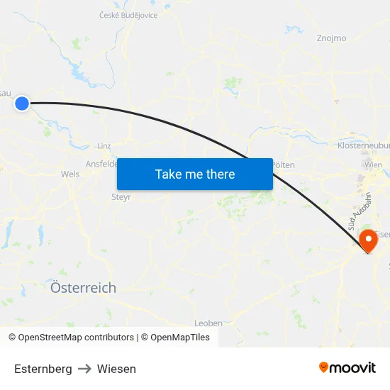 Esternberg to Wiesen map