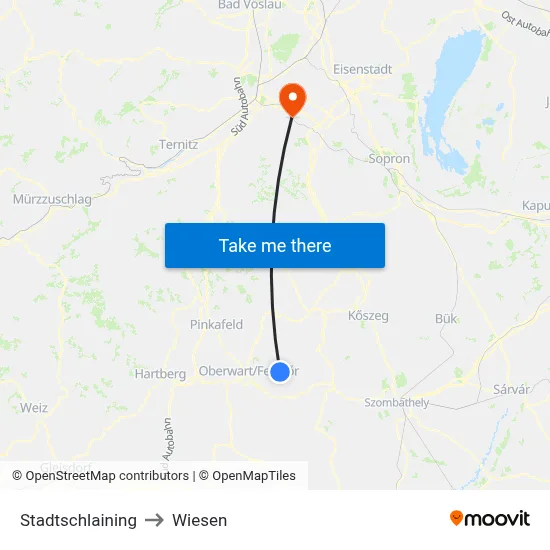 Stadtschlaining to Wiesen map