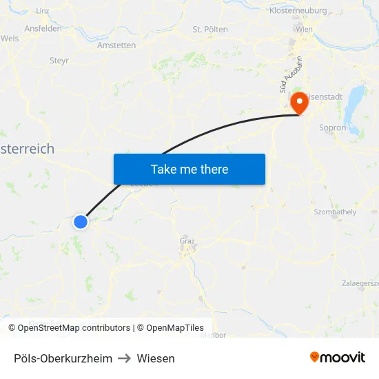Pöls-Oberkurzheim to Wiesen map