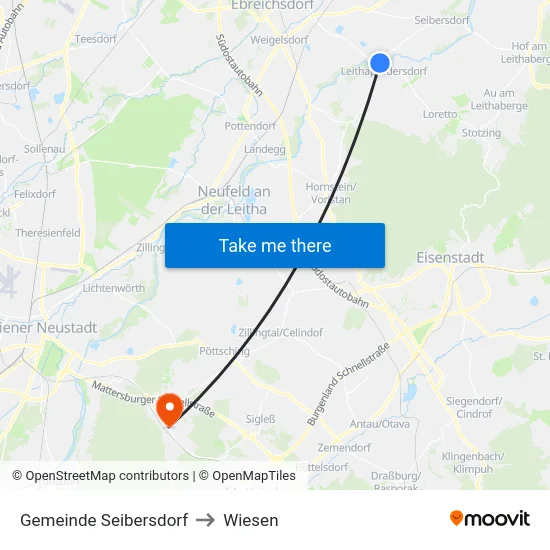 Gemeinde Seibersdorf to Wiesen map