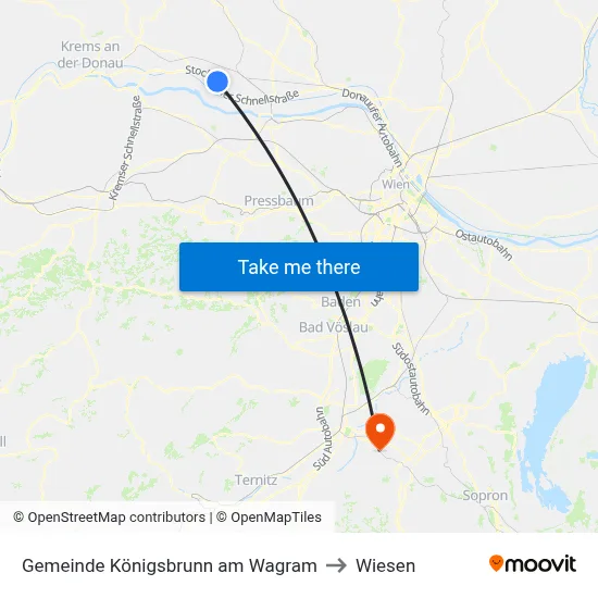 Gemeinde Königsbrunn am Wagram to Wiesen map