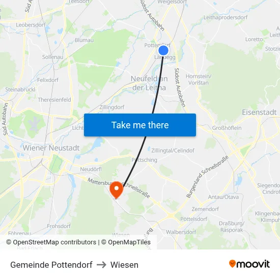 Gemeinde Pottendorf to Wiesen map