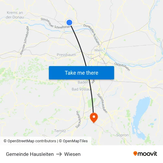 Gemeinde Hausleiten to Wiesen map
