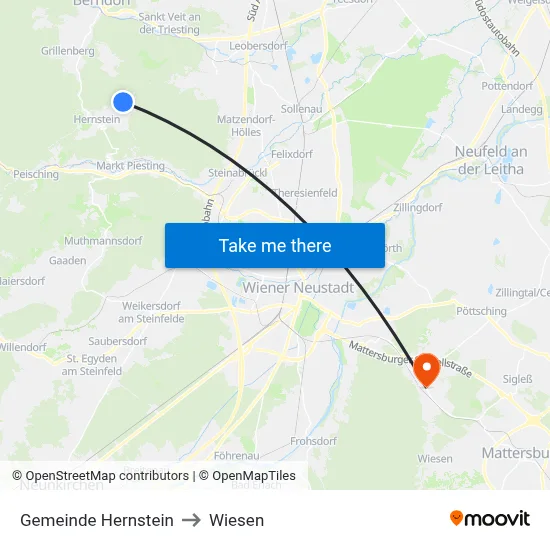 Gemeinde Hernstein to Wiesen map