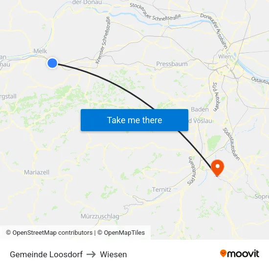 Gemeinde Loosdorf to Wiesen map