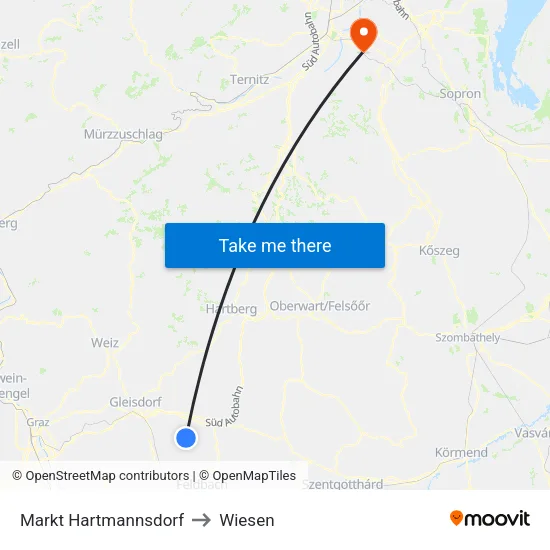 Markt Hartmannsdorf to Wiesen map