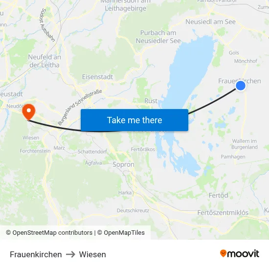 Frauenkirchen to Wiesen map