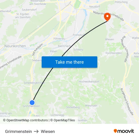 Grimmenstein to Wiesen map