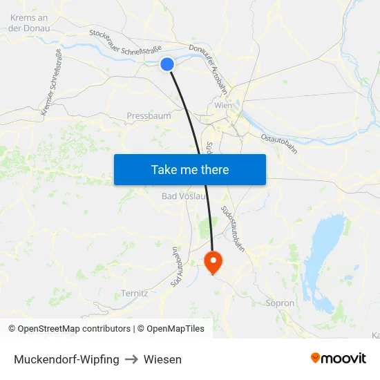 Muckendorf-Wipfing to Wiesen map