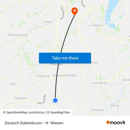 Deutsch Kaltenbrunn to Wiesen map