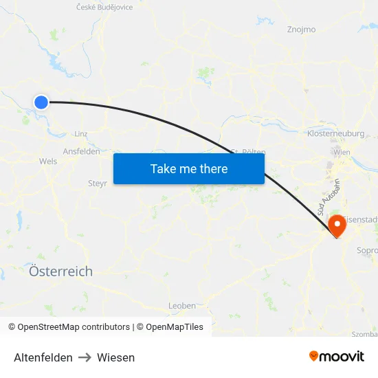 Altenfelden to Wiesen map