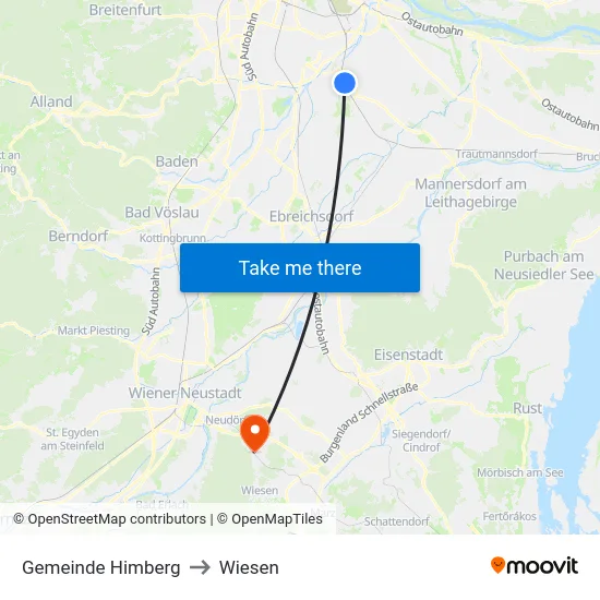 Gemeinde Himberg to Wiesen map