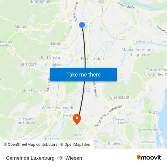 Gemeinde Laxenburg to Wiesen map