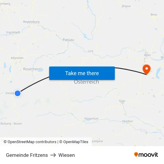 Gemeinde Fritzens to Wiesen map