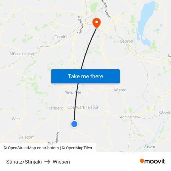 Stinatz/Stinjaki to Wiesen map