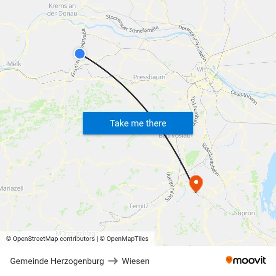 Gemeinde Herzogenburg to Wiesen map