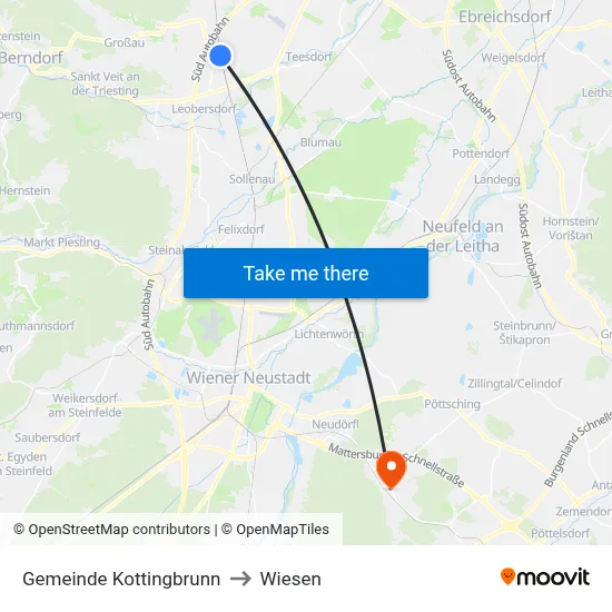 Gemeinde Kottingbrunn to Wiesen map