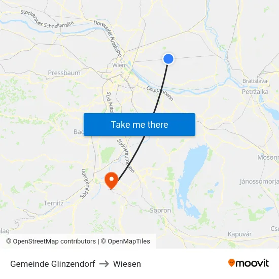 Gemeinde Glinzendorf to Wiesen map