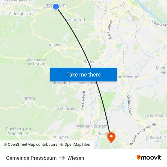 Gemeinde Pressbaum to Wiesen map