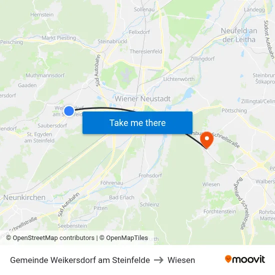 Gemeinde Weikersdorf am Steinfelde to Wiesen map