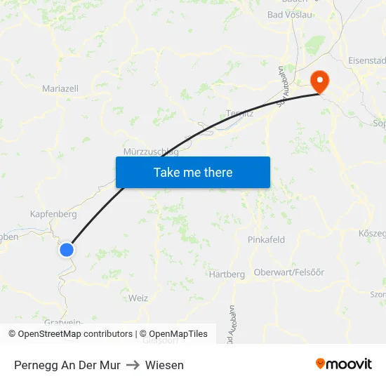 Pernegg An Der Mur to Wiesen map