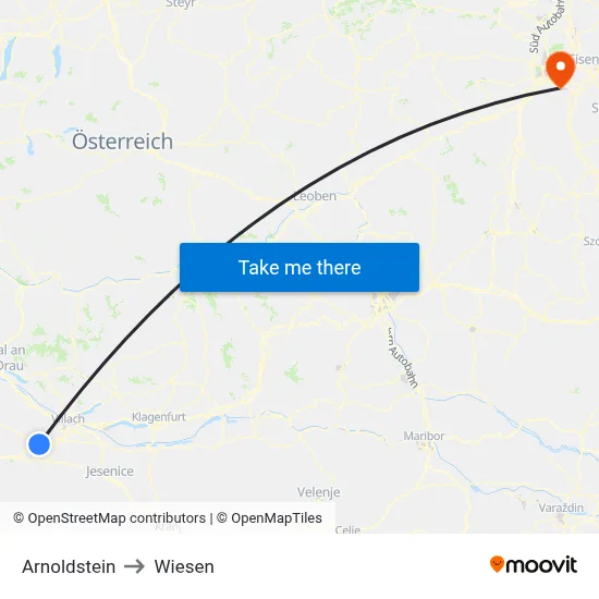 Arnoldstein to Wiesen map