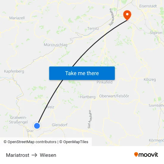 Mariatrost to Wiesen map
