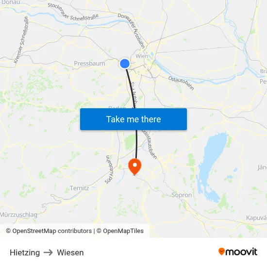Hietzing to Wiesen map