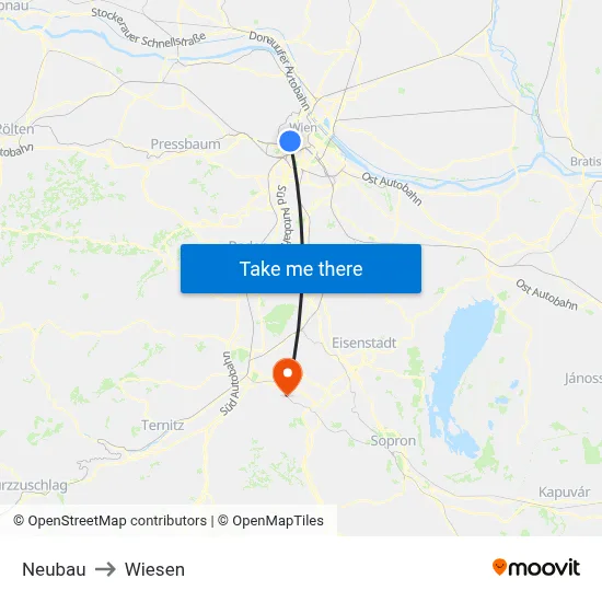 Neubau to Wiesen map