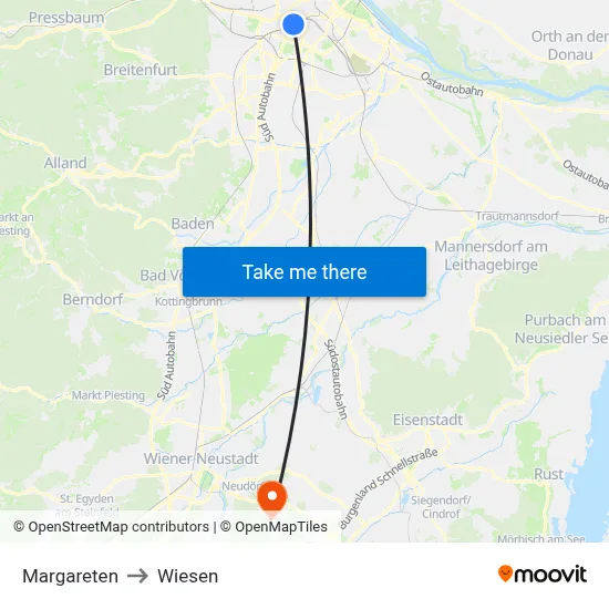 Margareten to Wiesen map
