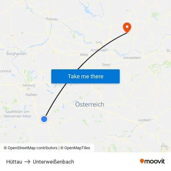 Hüttau to Unterweißenbach map