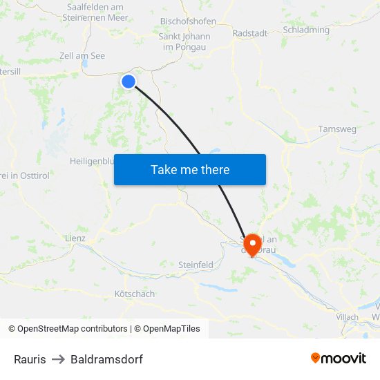Rauris to Baldramsdorf map