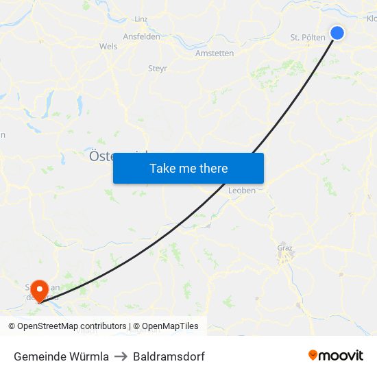 Gemeinde Würmla to Baldramsdorf map
