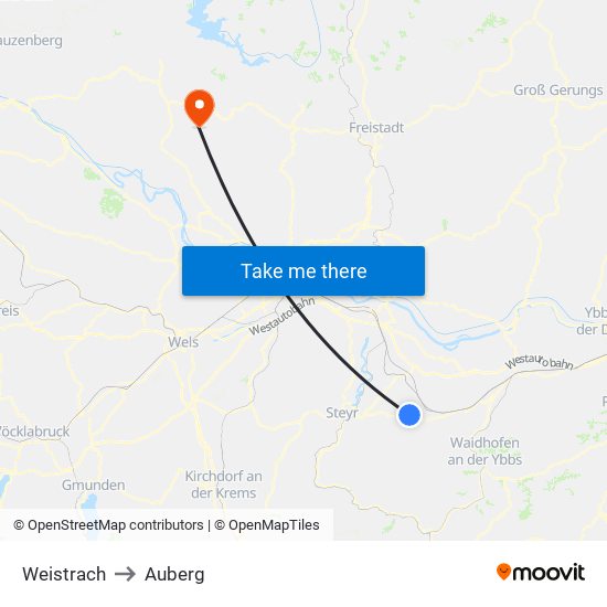 Weistrach to Auberg map