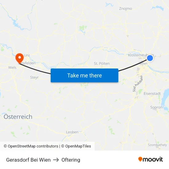 Gerasdorf Bei Wien to Oftering map
