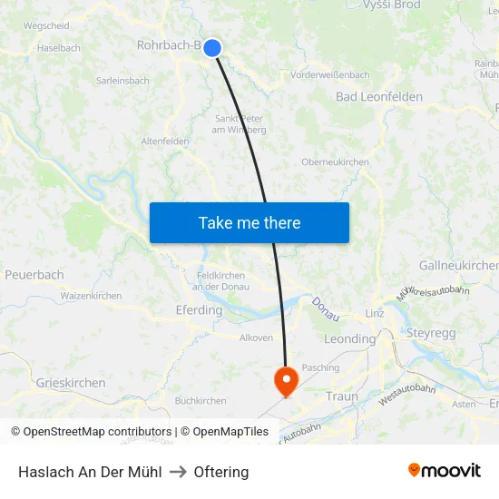 Haslach An Der Mühl to Oftering map