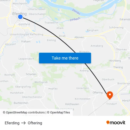 Eferding to Oftering map