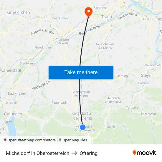 Micheldorf In Oberösterreich to Oftering map