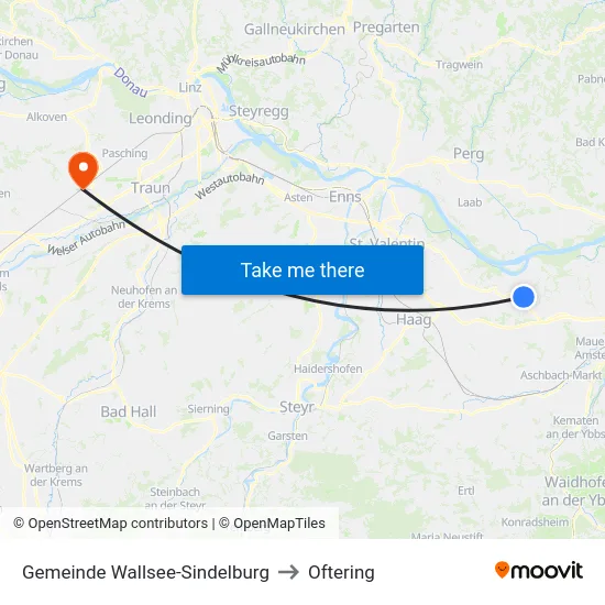 Gemeinde Wallsee-Sindelburg to Oftering map