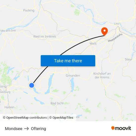 Mondsee to Oftering map