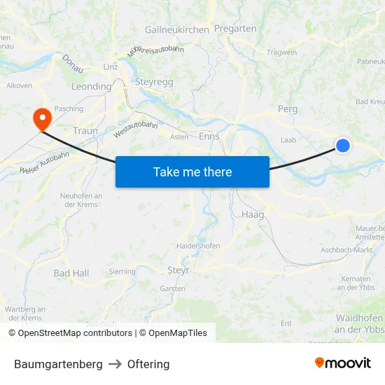 Baumgartenberg to Oftering map