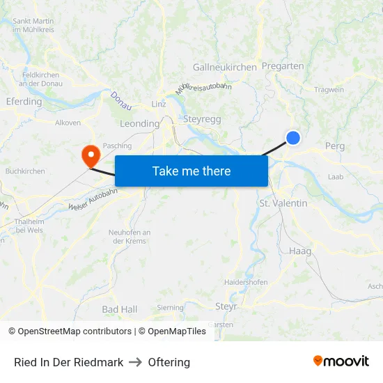 Ried In Der Riedmark to Oftering map