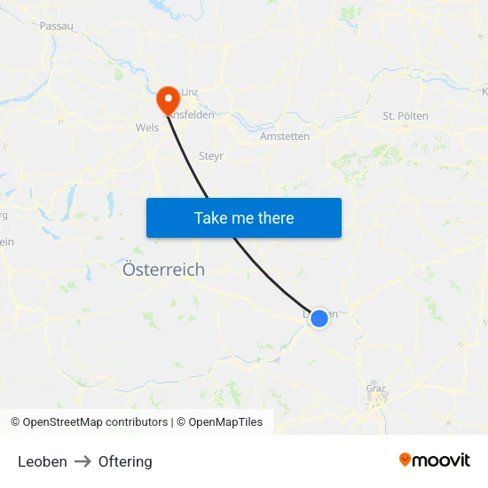 Leoben to Oftering map