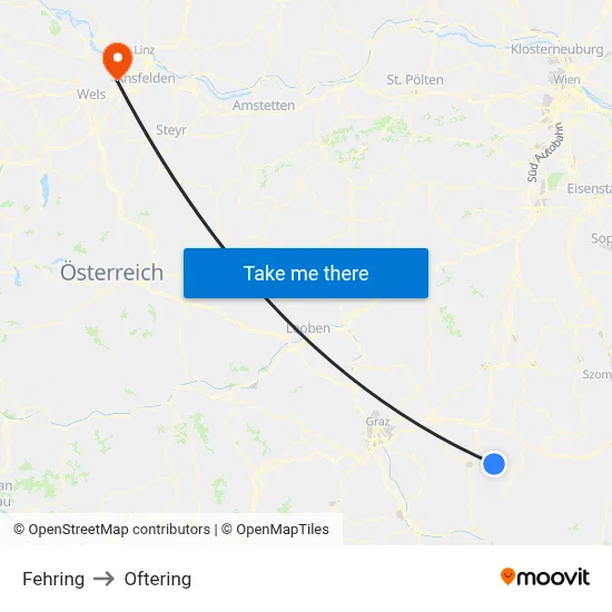 Fehring to Oftering map