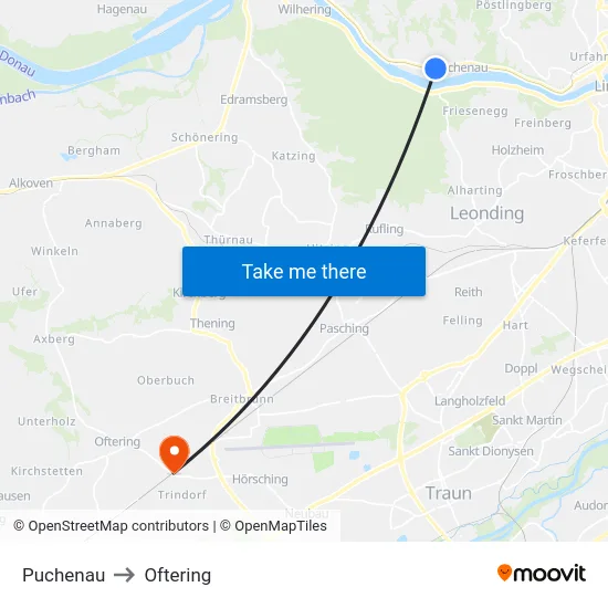 Puchenau to Oftering map