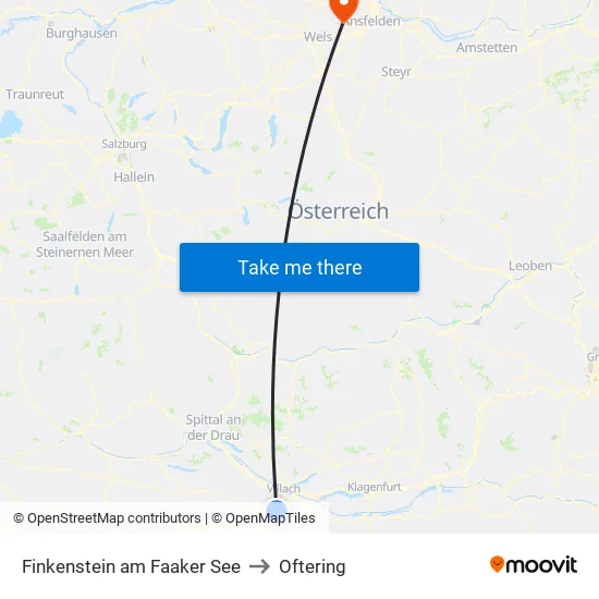 Finkenstein am Faaker See to Oftering map