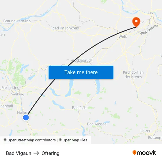 Bad Vigaun to Oftering map